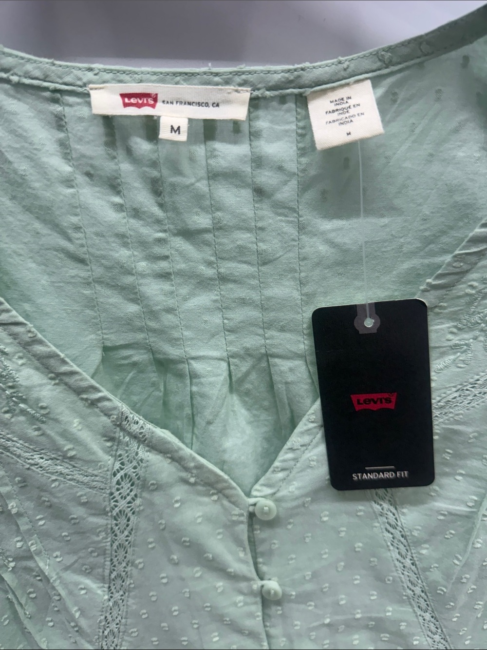 Levi's Mint Green Ruffle Button-Front Blouse - Picture 6 of 7